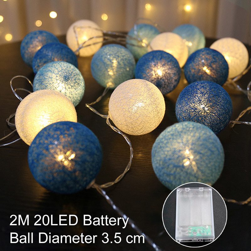 NEW 2M 20LED Cotton Ball Garland String Lights Outdoor Wedding Birthday Party Decoration Baby Bedroom Night Fairy Lights Home De