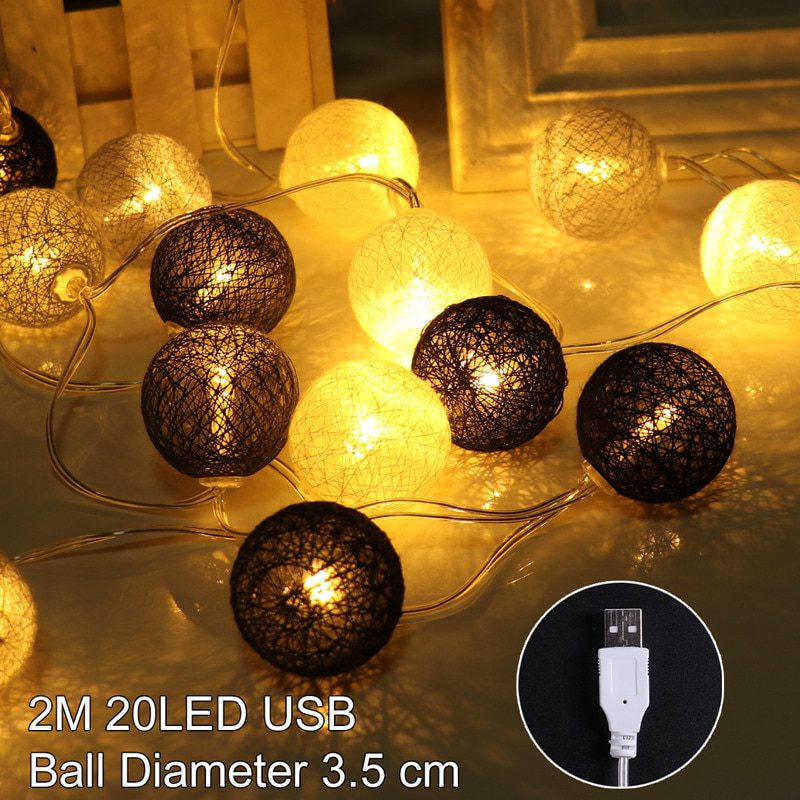 NEW 2M 20LED Cotton Ball Garland String Lights Outdoor Wedding Birthday Party Decoration Baby Bedroom Night Fairy Lights Home De