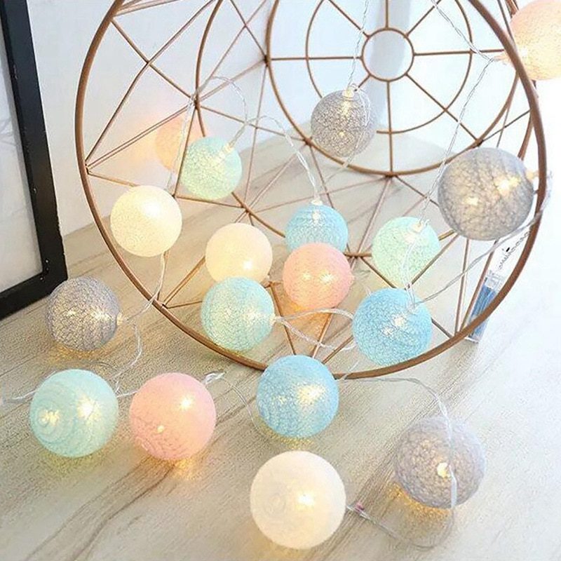 NEW 2M 20LED Cotton Ball Garland String Lights Outdoor Wedding Birthday Party Decoration Baby Bedroom Night Fairy Lights Home De