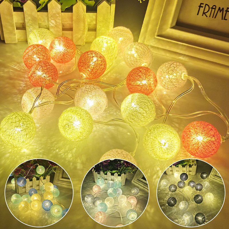 NEW 2M 20LED Cotton Ball Garland String Lights Outdoor Wedding Birthday Party Decoration Baby Bedroom Night Fairy Lights Home De