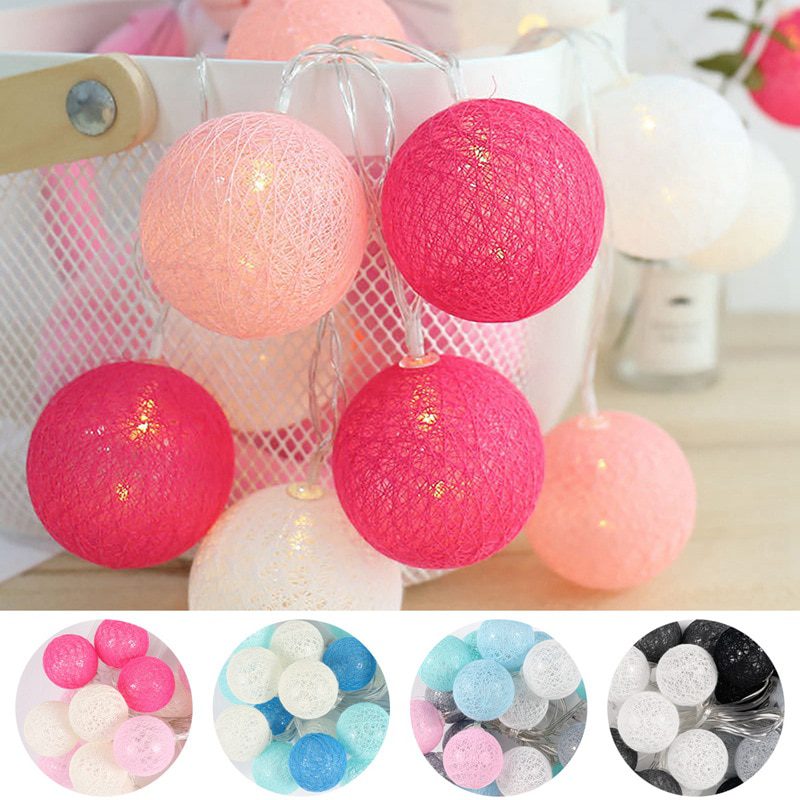 NEW 2M 20LED Cotton Ball Garland String Lights Outdoor Wedding Birthday Party Decoration Baby Bedroom Night Fairy Lights Home De