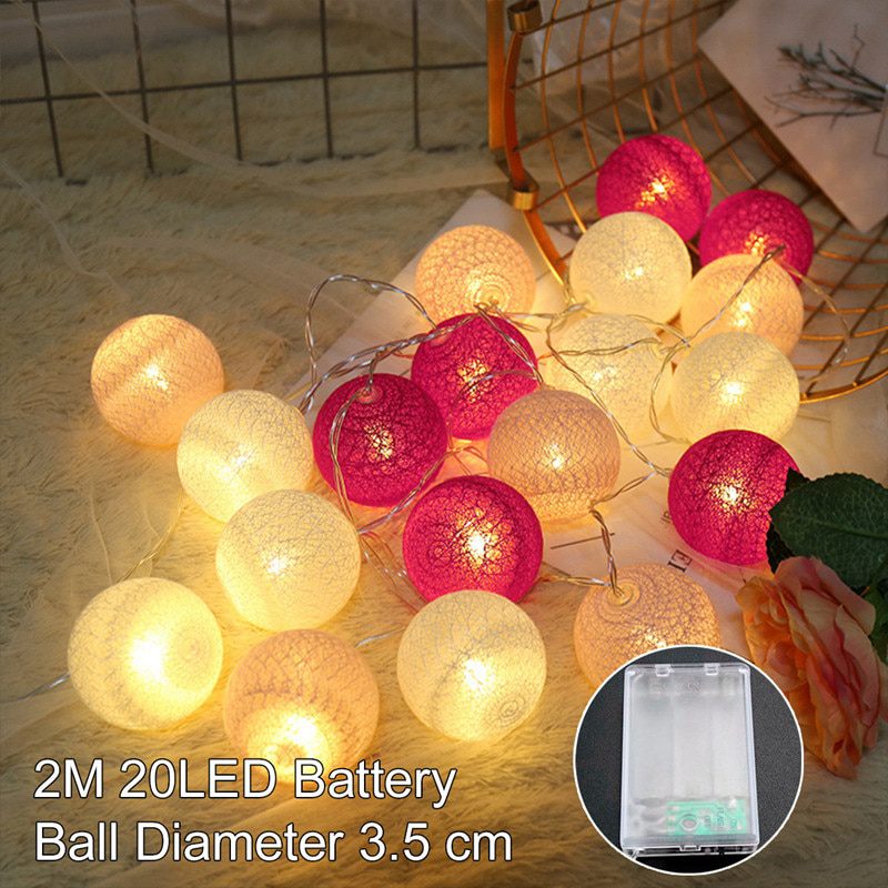 NEW 2M 20LED Cotton Ball Garland String Lights Outdoor Wedding Birthday Party Decoration Baby Bedroom Night Fairy Lights Home De