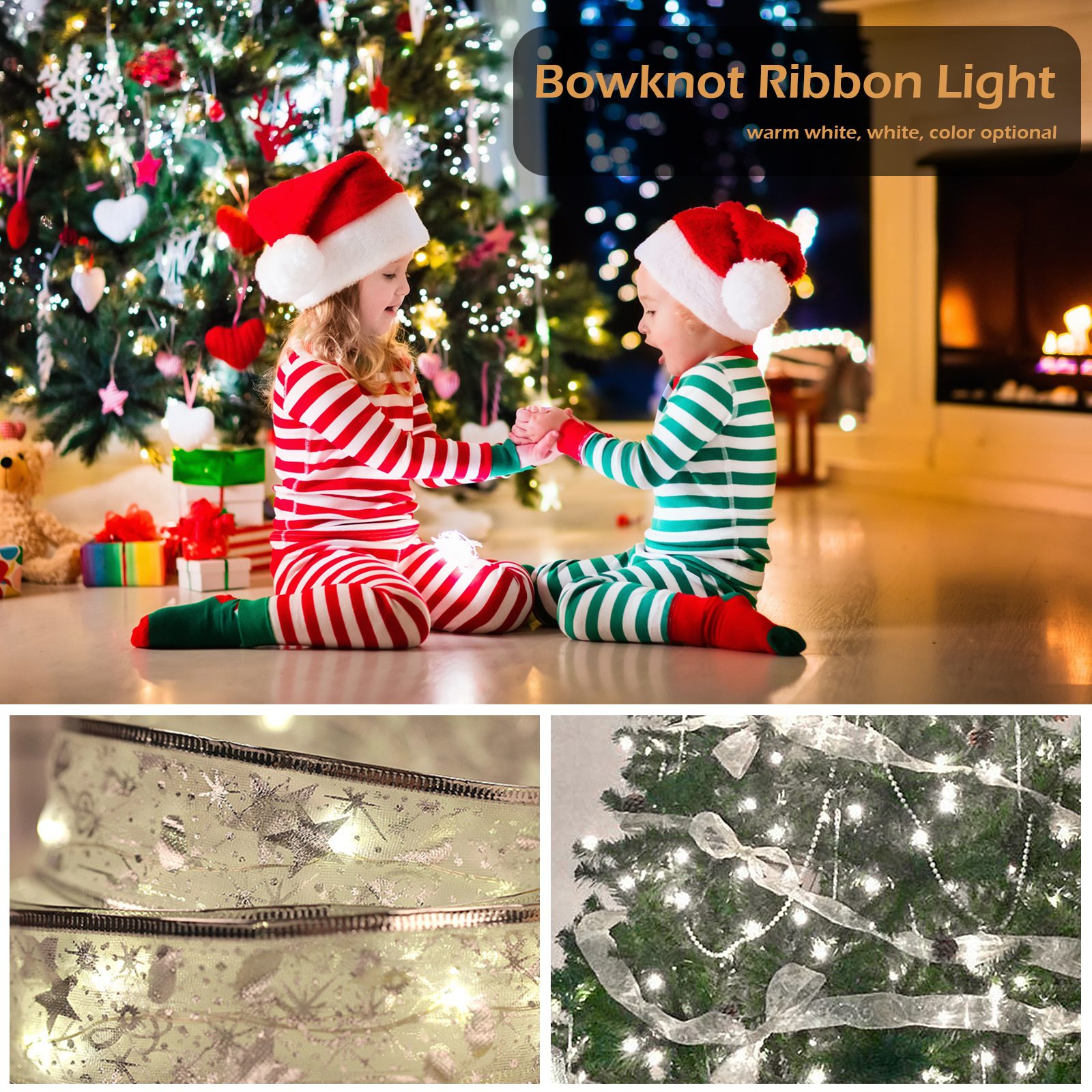 NEW LED 2/4m Fairy Lights Strings Cooper Wire Ribbon Bows Lights Christmas Lamp for Party Weddings Holiday Xmas Tree Decorations