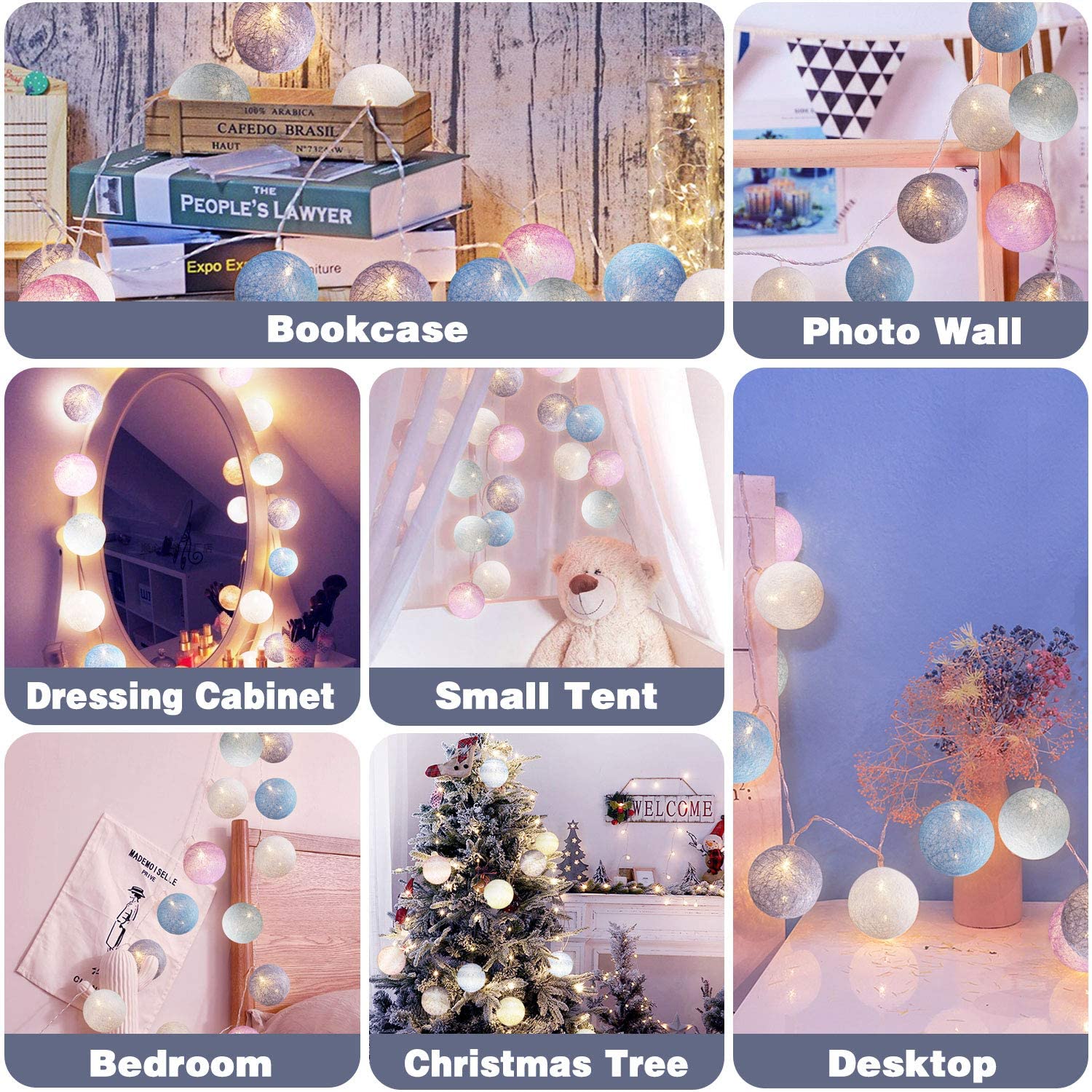 NEW 20 Cotton Fairy Lights Plug in Battery Window Curtain String Light Wedding Party Home Garden Outdoor Indoor Wall Decorations