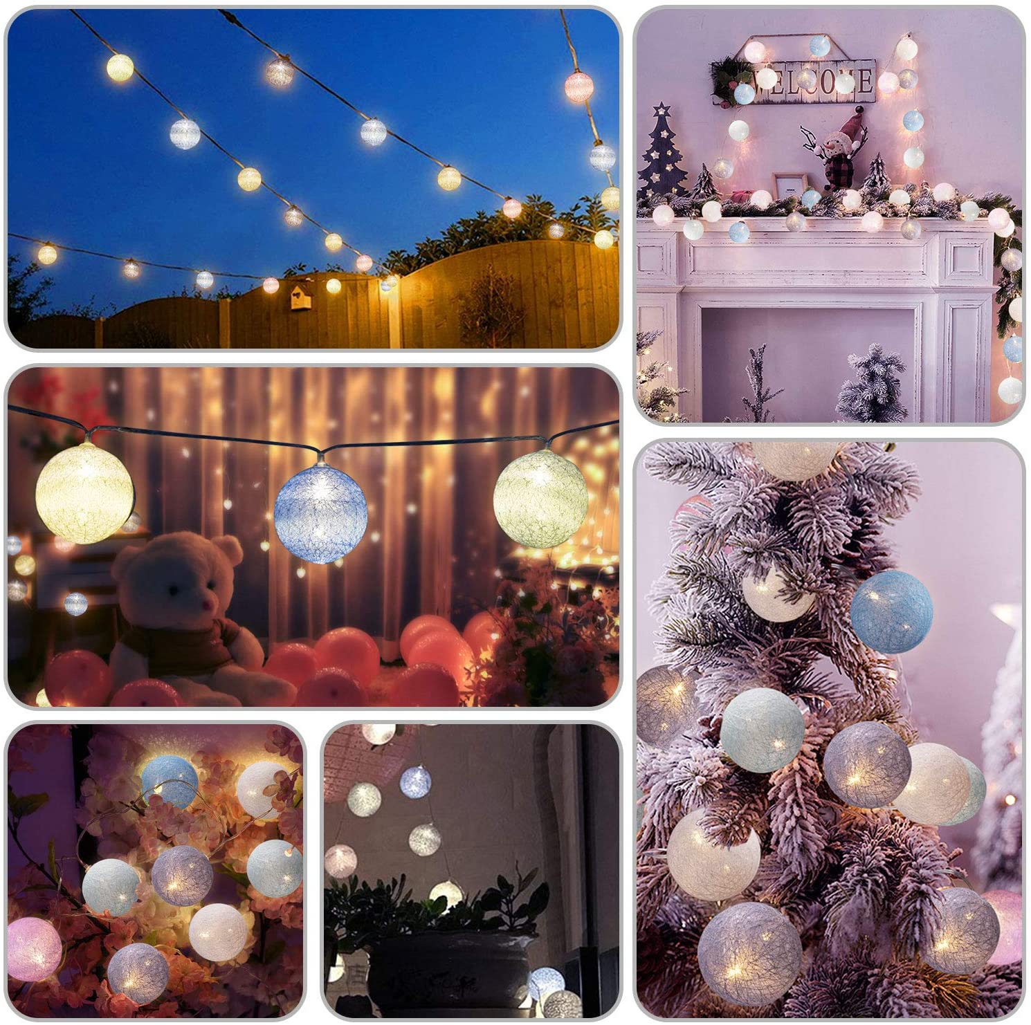 NEW 20 Cotton Fairy Lights Plug in Battery Window Curtain String Light Wedding Party Home Garden Outdoor Indoor Wall Decorations