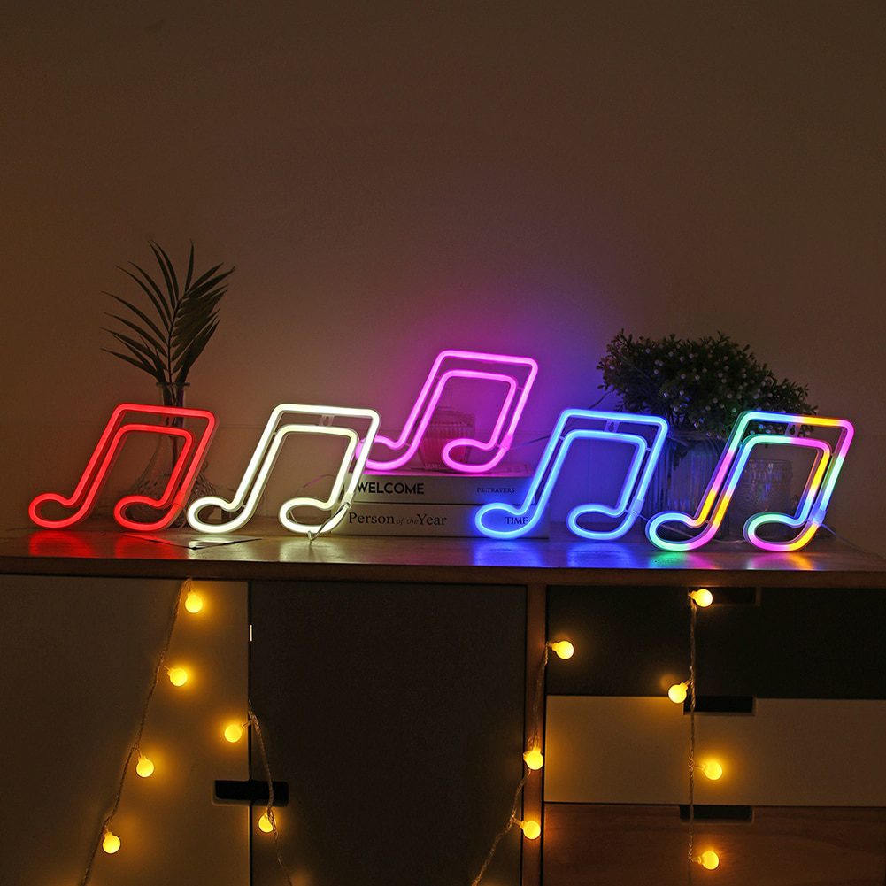 NEW LED Neon Night Light Sign Wall Art Rainbow Hanging Night Lamp Music for Xmas Birthday Wedding Home Party Holiday Decor Gift