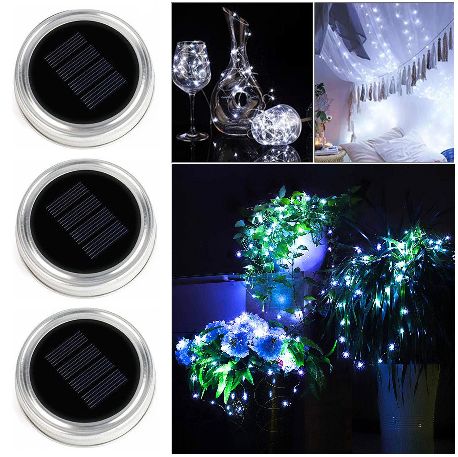 NEW 2m 20 Leds Solar Jar Lid String Lights Fairy Firefly Lampshade Garden Christmas Lights Garden Home Outdoor Wedding Decoratio