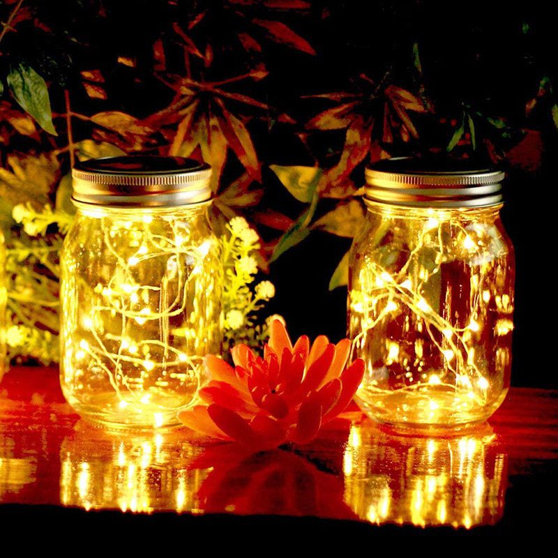 NEW 2m 20 Leds Solar Jar Lid String Lights Fairy Firefly Lampshade Garden Christmas Lights Garden Home Outdoor Wedding Decoratio