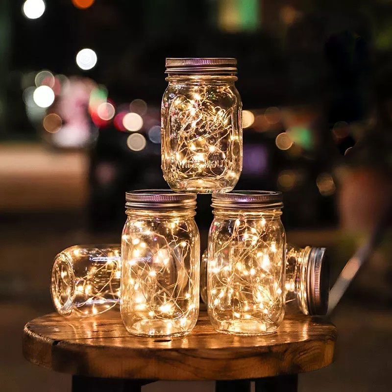 NEW 2m 20 Leds Solar Jar Lid String Lights Fairy Firefly Lampshade Garden Christmas Lights Garden Home Outdoor Wedding Decoratio