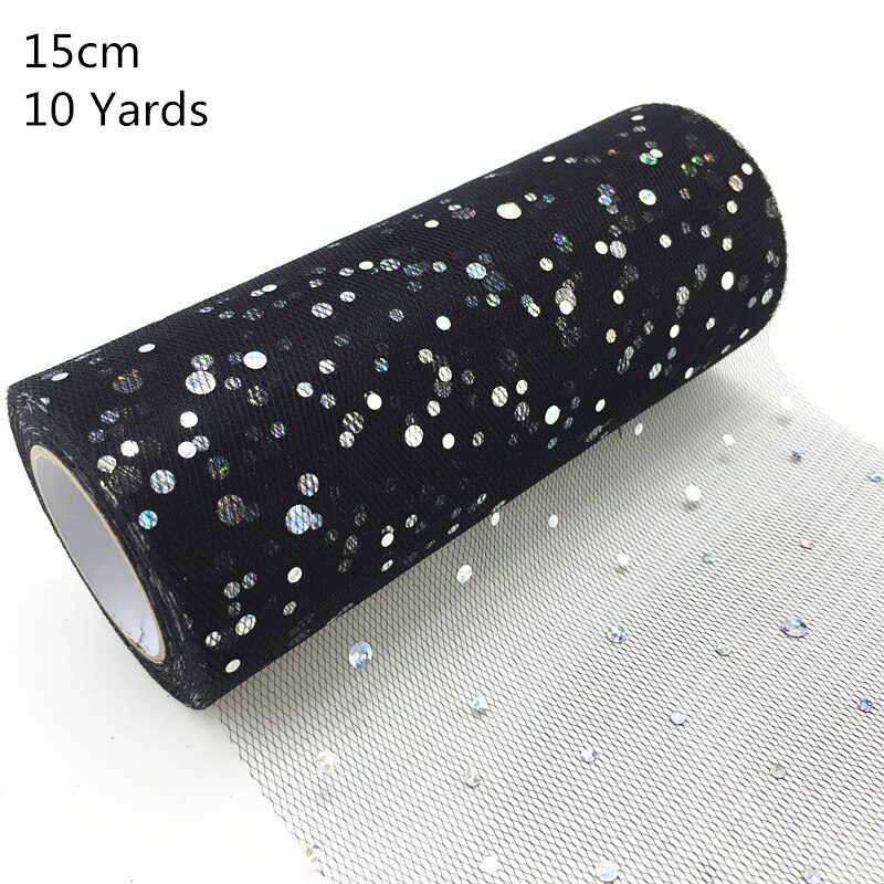 NEW 10Yards 15CM Glitter Sequin Tulle Roll Wedding Decoration Gold Laser Organza Silver Sparkly Glitter Sequin Tulle Party Suppl