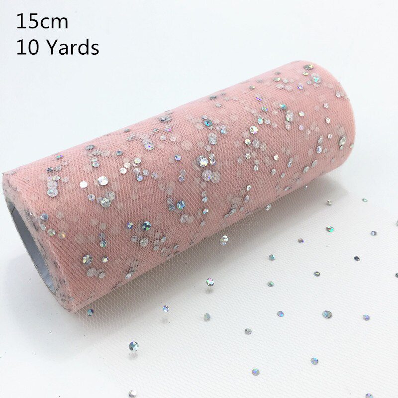 NEW 10Yards 15CM Glitter Sequin Tulle Roll Wedding Decoration Gold Laser Organza Silver Sparkly Glitter Sequin Tulle Party Suppl