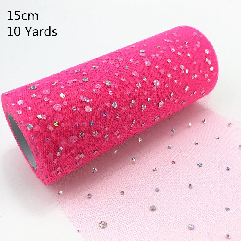 NEW 10Yards 15CM Glitter Sequin Tulle Roll Wedding Decoration Gold Laser Organza Silver Sparkly Glitter Sequin Tulle Party Suppl