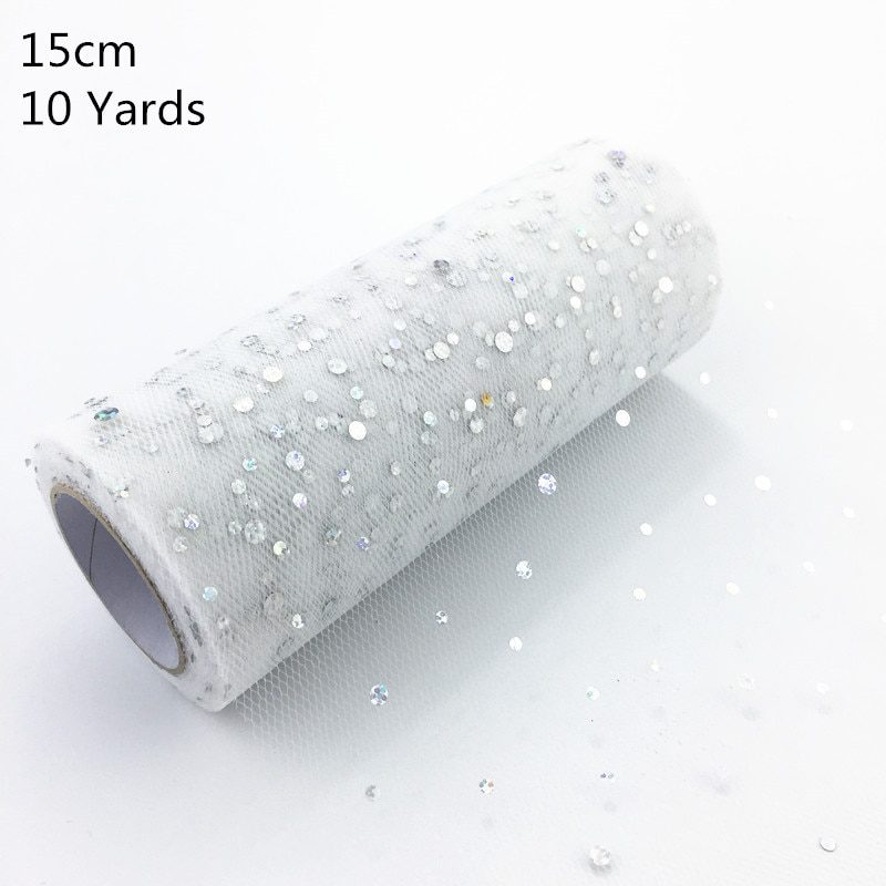 NEW 10Yards 15CM Glitter Sequin Tulle Roll Wedding Decoration Gold Laser Organza Silver Sparkly Glitter Sequin Tulle Party Suppl