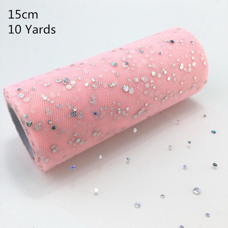 NEW 10Yards 15CM Glitter Sequin Tulle Roll Wedding Decoration Gold Laser Organza Silver Sparkly Glitter Sequin Tulle Party Suppl