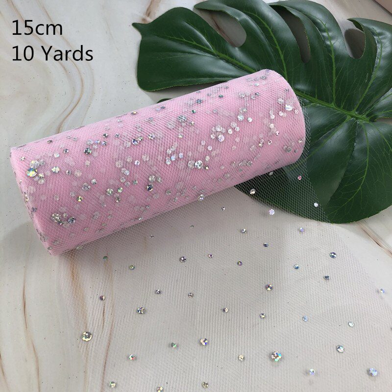 NEW 10Yards 15CM Glitter Sequin Tulle Roll Wedding Decoration Gold Laser Organza Silver Sparkly Glitter Sequin Tulle Party Suppl