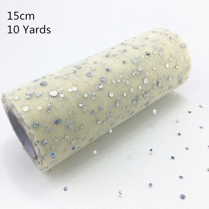 NEW 10Yards 15CM Glitter Sequin Tulle Roll Wedding Decoration Gold Laser Organza Silver Sparkly Glitter Sequin Tulle Party Suppl