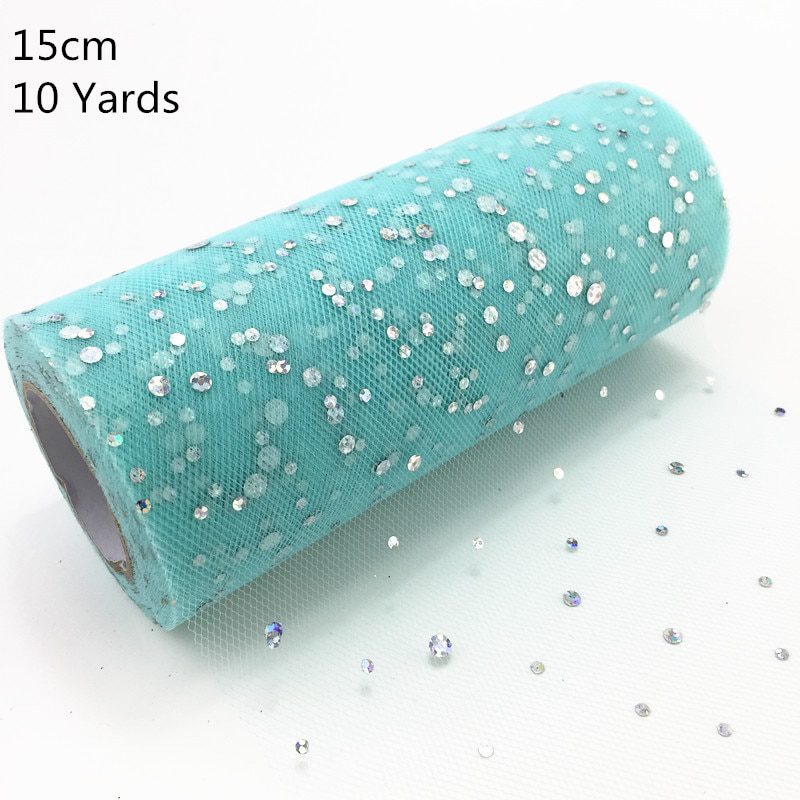 NEW 10Yards 15CM Glitter Sequin Tulle Roll Wedding Decoration Gold Laser Organza Silver Sparkly Glitter Sequin Tulle Party Suppl