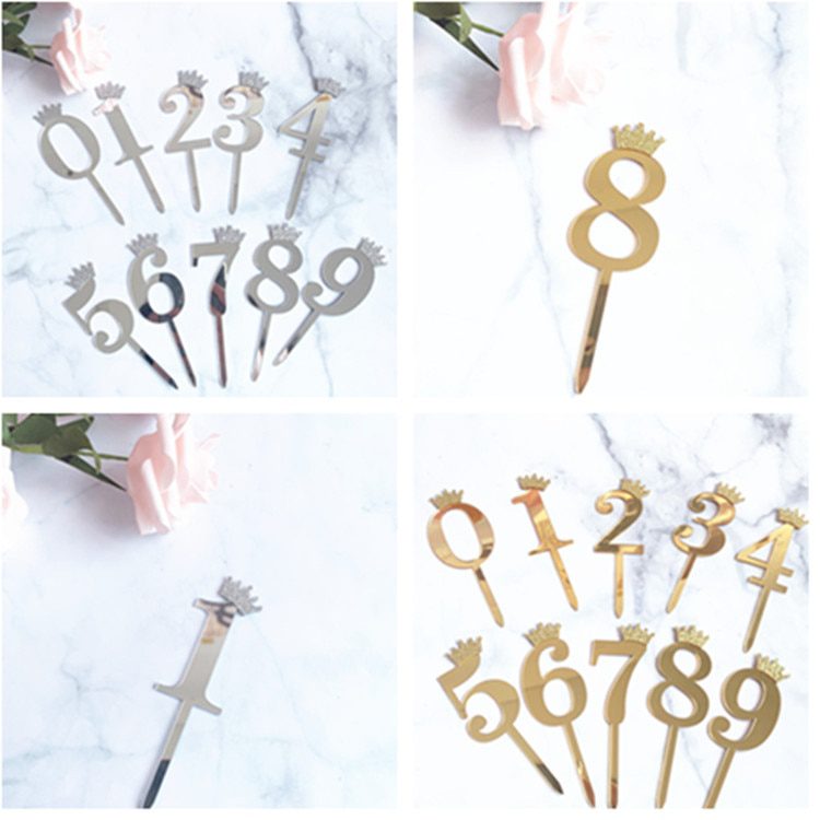 NEW Acrylic Glitter Crown Numbers Happy Birthday Cake Topper Birthday Cakes Baby Shower Cupcake ToppersWedding Cake Toppers