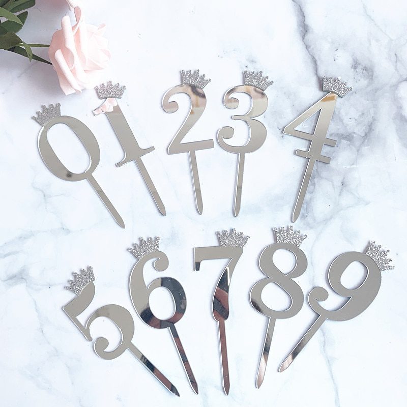 NEW Acrylic Glitter Crown Numbers Happy Birthday Cake Topper Birthday Cakes Baby Shower Cupcake ToppersWedding Cake Toppers