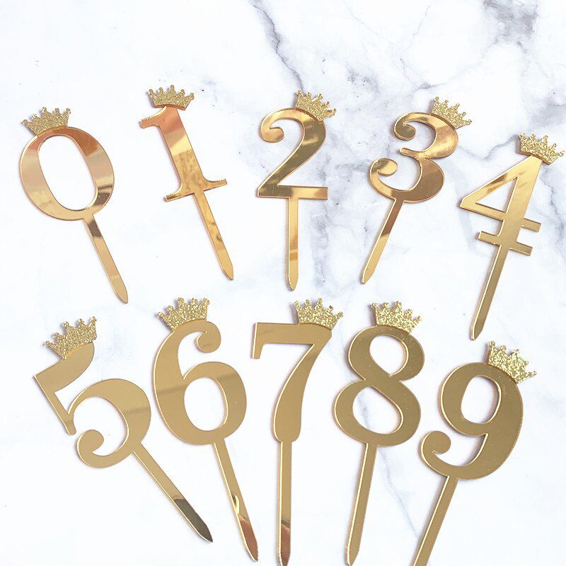 NEW Acrylic Glitter Crown Numbers Happy Birthday Cake Topper Birthday Cakes Baby Shower Cupcake ToppersWedding Cake Toppers