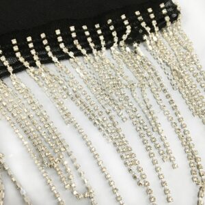 See-through Mesh Diamonds Elastic Strap Tassels Beading Mini Dresses - Image 5