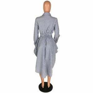 Buttoned Turn Down Striped Long Sleeve Asymmetrical Blouses - Image 5