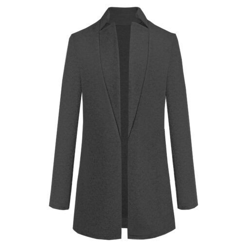 Elegant Long Solid Color Jackets Stand Up Collar Woolen