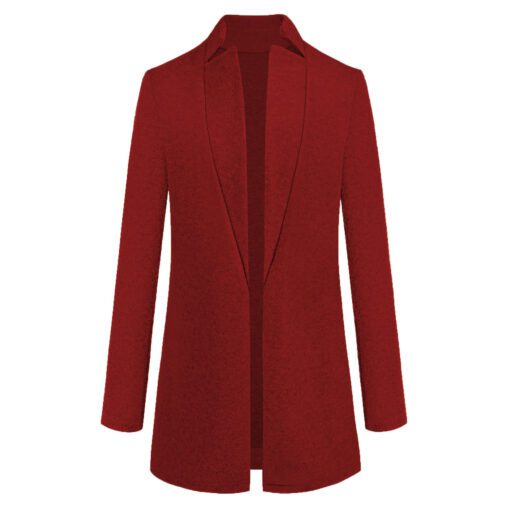 Elegant Long Solid Color Jackets Stand Up Collar Woolen - Image 2