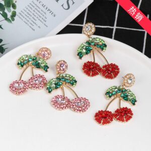 Gold Plated  CHERRY Earring Luxury Colorful Rhinestone - Image 4