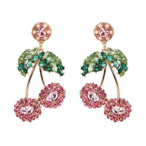 Gold Plated  CHERRY Earring Luxury Colorful Rhinestone - Image 2