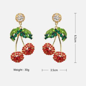 Gold Plated  CHERRY Earring Luxury Colorful Rhinestone - Image 3