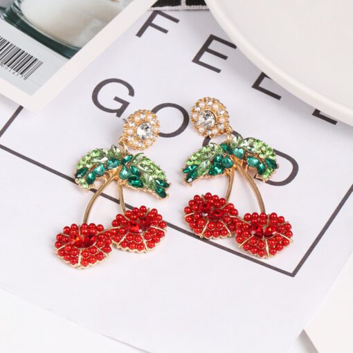 Gold Plated  CHERRY Earring Luxury Colorful Rhinestone