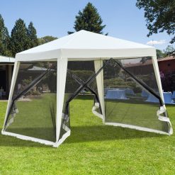 3x3x2,45m Garden Gazebo Party Tent with Outdoor Mosquito Net Steel Gazebo Outdoor Polyester Beige/Grey - Image 3