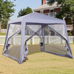 3x3x2,45m Garden Gazebo Party Tent with Outdoor Mosquito Net Steel Gazebo Outdoor Polyester Beige/Grey - Image 2