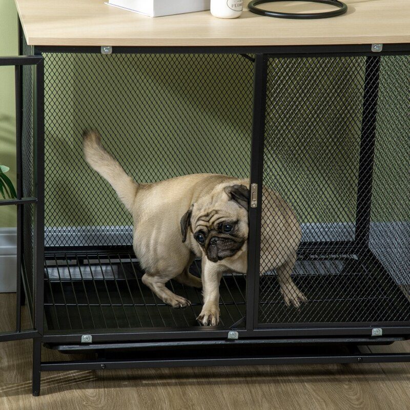 Dog Crate Furniture with Water-Resistant Cushion Medium Dog Kennel, Oak, 31.5" x 22" x 28"