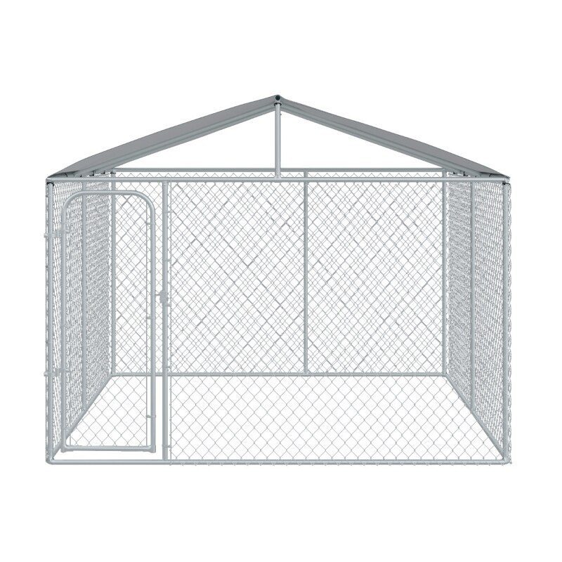 10ft x 10ft x 6ft Outdoor Dog Fence, Chicken Coop Chain Link Box Metal Dog Cage House with Cover