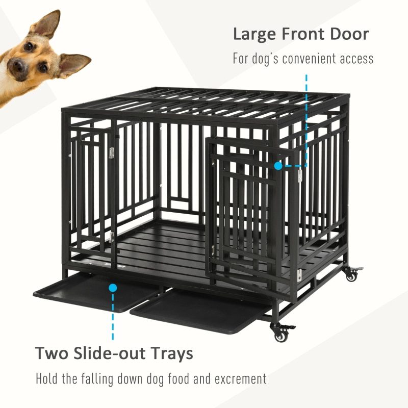 45" Heavy Duty Steel Dog Crate Kennel Pet Cage with Wheels for Portability & 1 Doors for Convenient Access Anti-Pinching Floor,