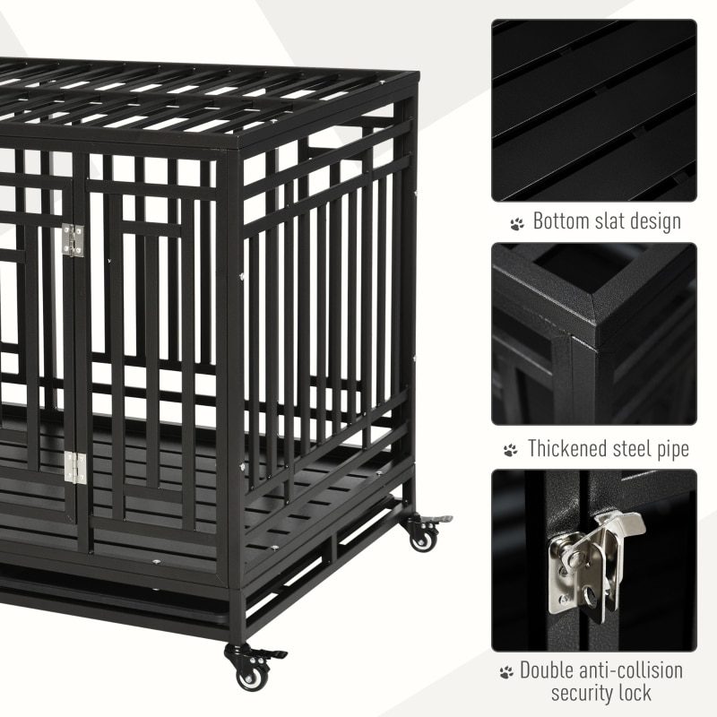 45" Heavy Duty Steel Dog Crate Kennel Pet Cage with Wheels for Portability & 1 Doors for Convenient Access Anti-Pinching Floor,