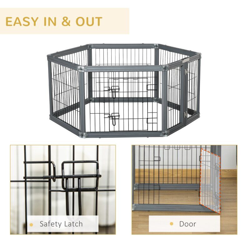 24.5" Heavy Duty Pet Playpen, 6 Panels Dog Exercise Pen, Foldable Puppy Play Whelping Fence, with Door, Double Locking Latches