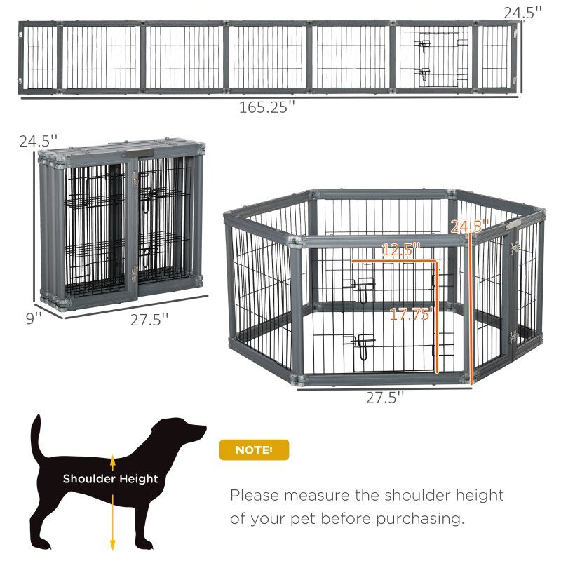 24.5" Heavy Duty Pet Playpen, 6 Panels Dog Exercise Pen, Foldable Puppy Play Whelping Fence, with Door, Double Locking Latches