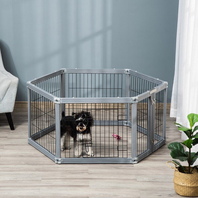 24.5" Heavy Duty Pet Playpen, 6 Panels Dog Exercise Pen, Foldable Puppy Play Whelping Fence, with Door, Double Locking Latches