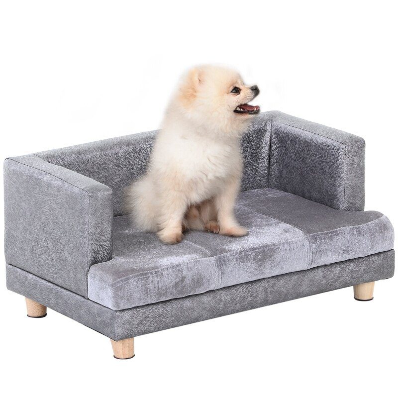 Dog Couch, Pet Sofa Bed for Small Dogs Cats with Cushion, Grey, 27" x 16" x 12.5"