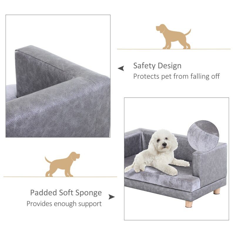 Dog Couch, Pet Sofa Bed for Small Dogs Cats with Cushion, Grey, 27" x 16" x 12.5"