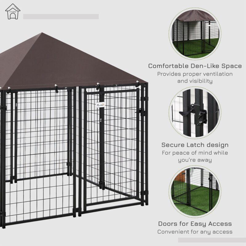 56"Large Lockable Outdoor Dog House Kennel with Water-resistant Roof for Small and Medium Sized Pets