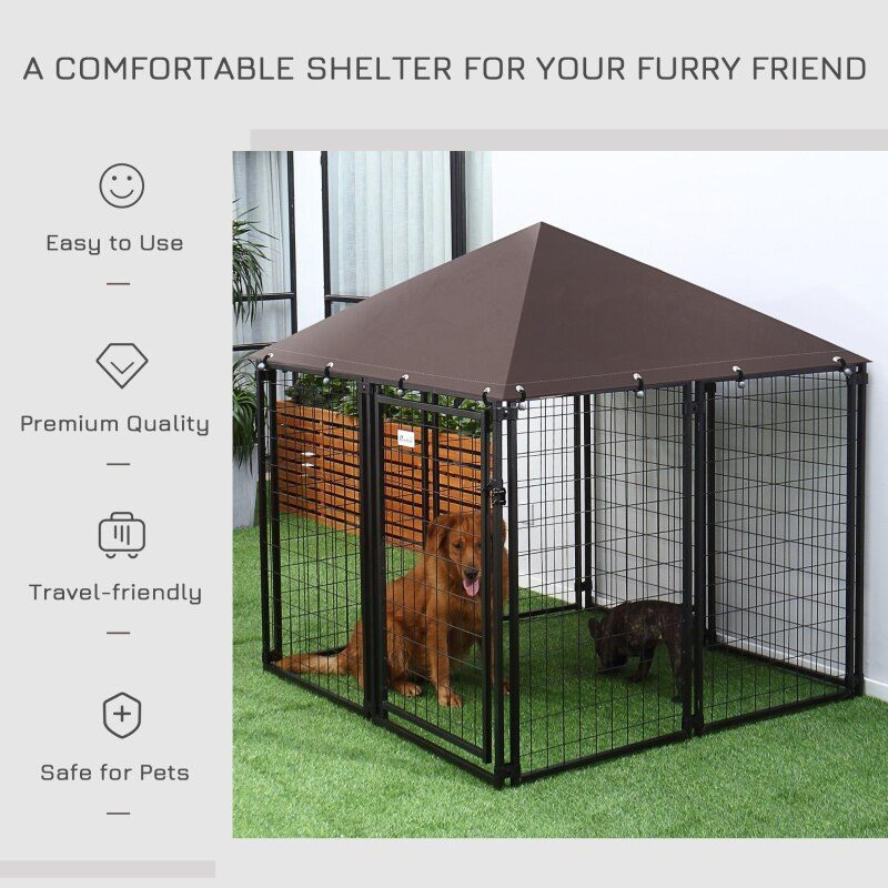 56"Large Lockable Outdoor Dog House Kennel with Water-resistant Roof for Small and Medium Sized Pets