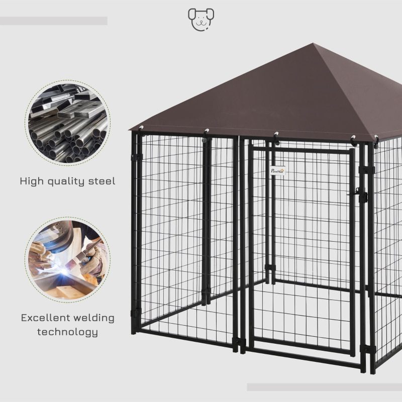 56"Large Lockable Outdoor Dog House Kennel with Water-resistant Roof for Small and Medium Sized Pets