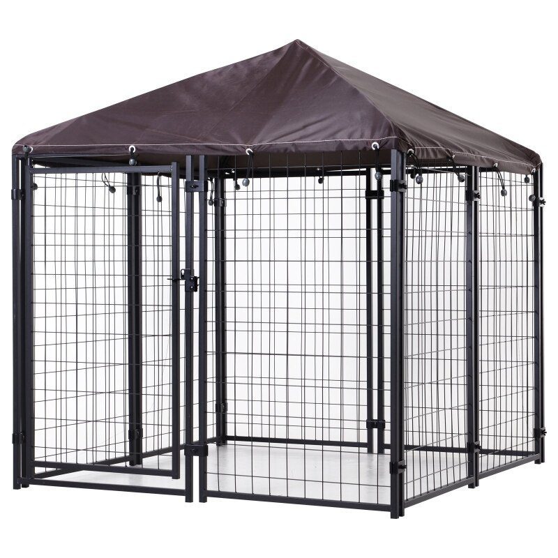 56"Large Lockable Outdoor Dog House Kennel with Water-resistant Roof for Small and Medium Sized Pets