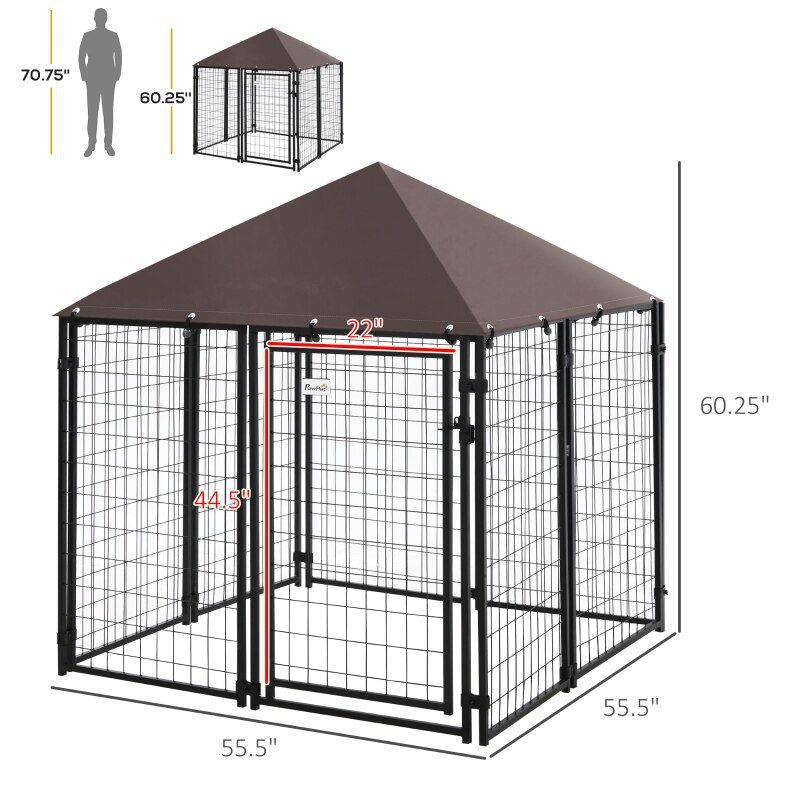 56"Large Lockable Outdoor Dog House Kennel with Water-resistant Roof for Small and Medium Sized Pets