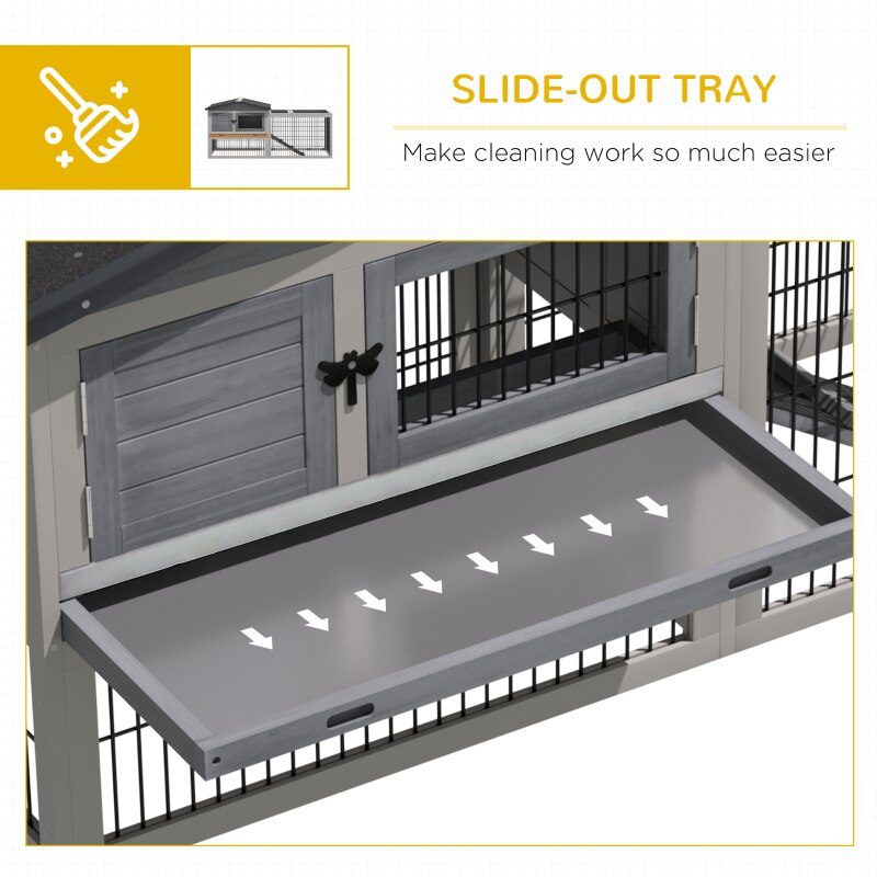 Rabbit Hutch Metal Bunny Cage, Wire and Easy Clean Tray with 2 House Levels and Patio Space 59" L x 20.75" W x 26.75" H