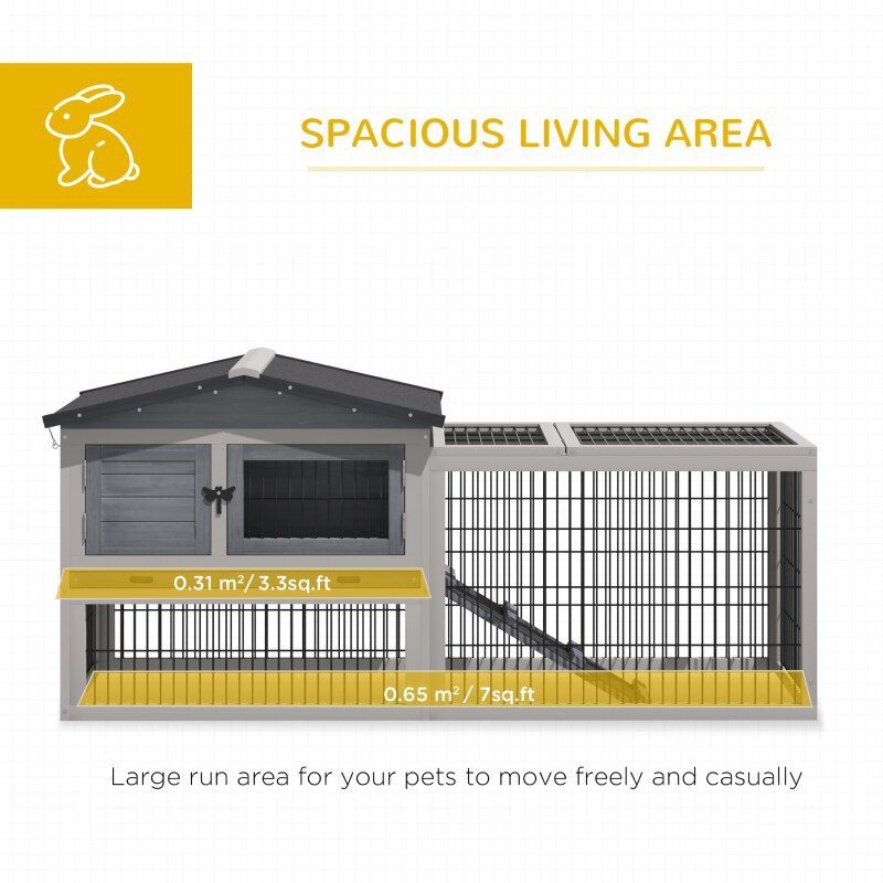 Rabbit Hutch Metal Bunny Cage, Wire and Easy Clean Tray with 2 House Levels and Patio Space 59" L x 20.75" W x 26.75" H